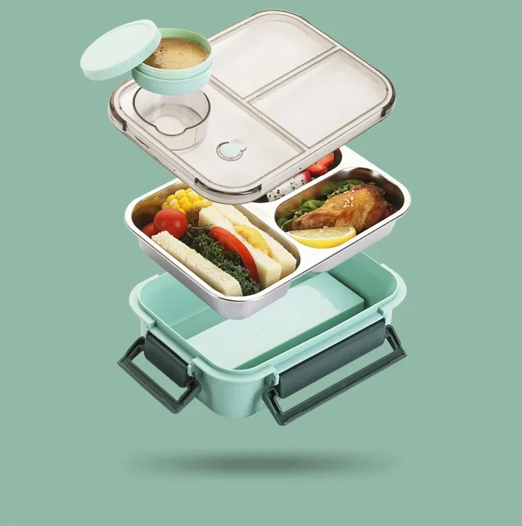 Durable insulated lunch box with multi-grid compartments for organized and leakproof food transport.