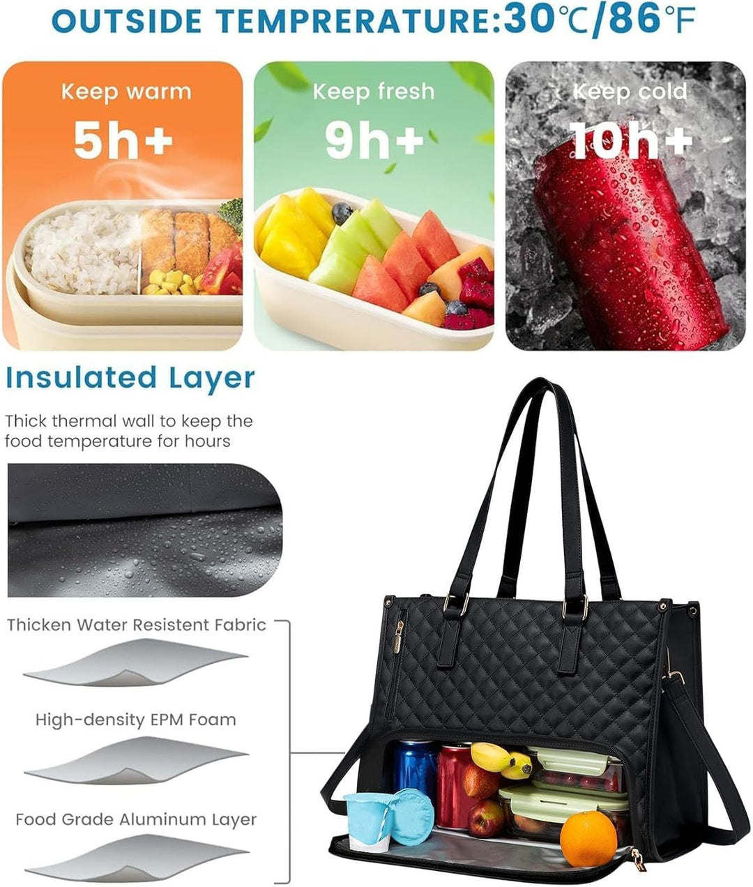 Black unisex office bag with separate insulated lunch cooler & padded laptop sleeve for organized everyday carry.
