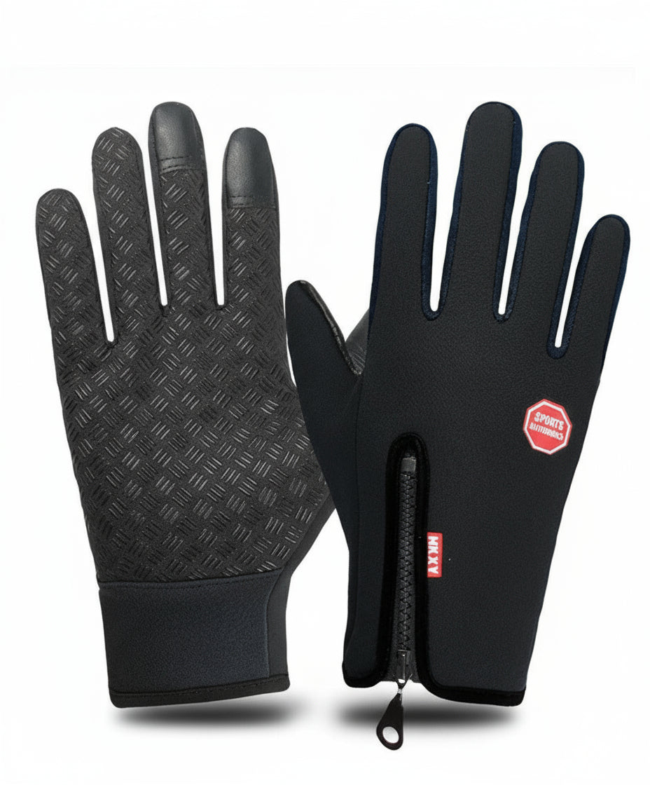Unisex insulated thermal winter gloves with touchscreen capability, ideal for skiing, cycling, and hiking in cold weather.