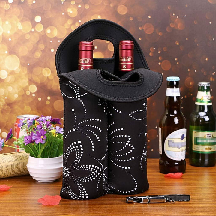 Two-bottle insulated wine cooler, travel tote for picnics & outdoor use.