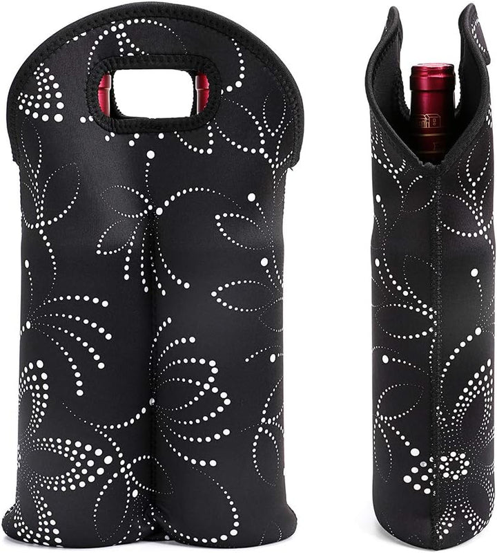 Unisex insulated beverage cooler, holds two wine bottles for travel & events.