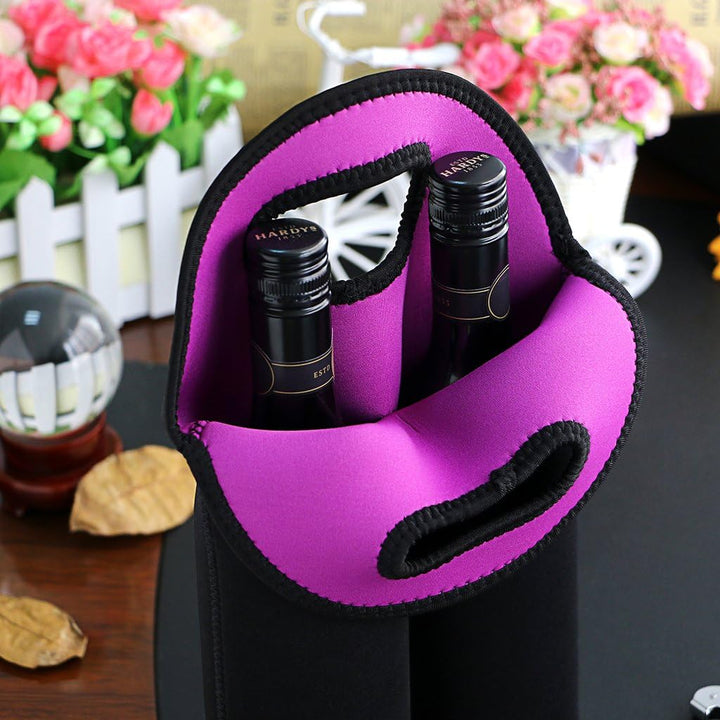 Neoprene insulated dual wine bottle travel bag, perfect picnic accessory.