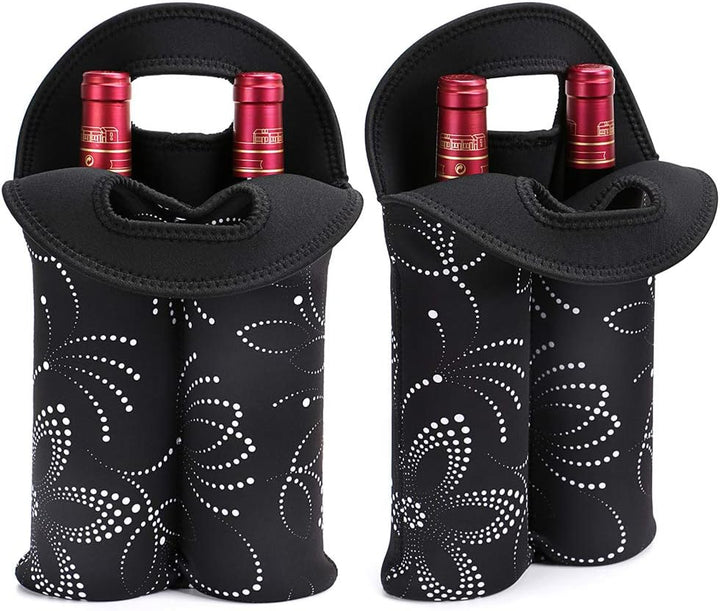 Insulated wine bottle carrier, lightweight & durable for two bottles.