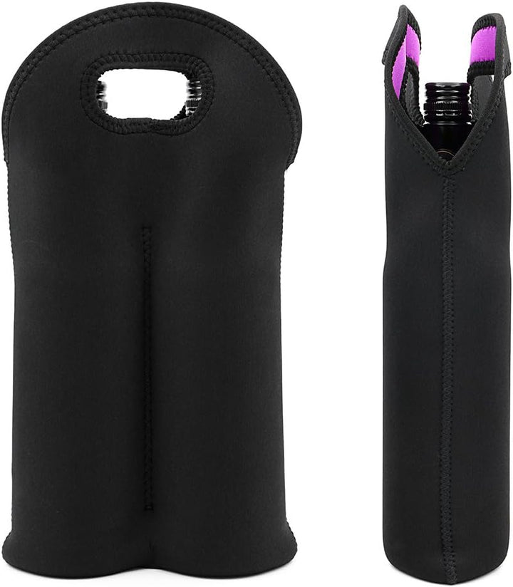 Durable insulated dual wine tote, neoprene travel bag for beverage cooling.