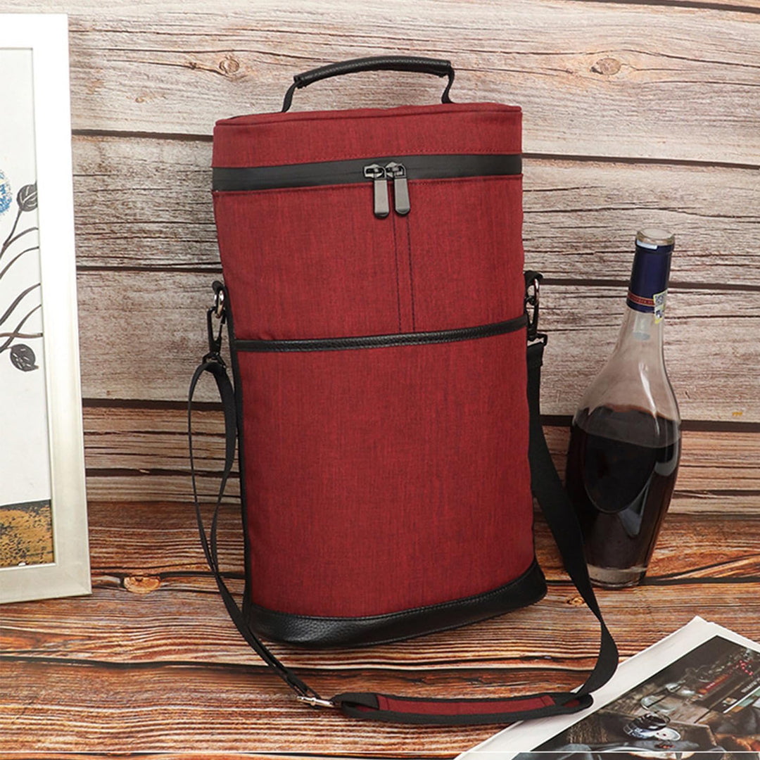 Unisex insulated wine cooler tote bag for 2 bottles, perfect picnic & travel accessory.