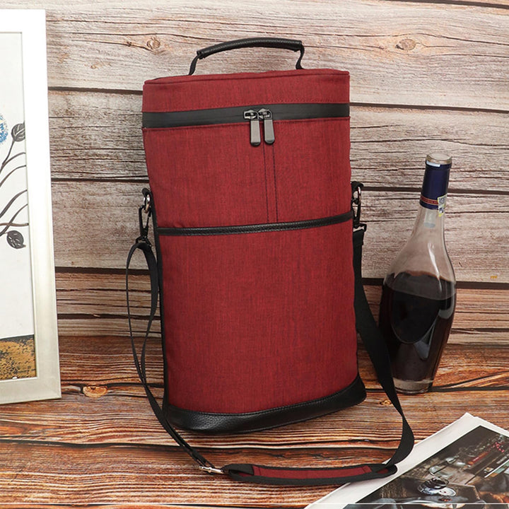 Unisex insulated wine cooler tote bag for 2 bottles, perfect picnic & travel accessory.