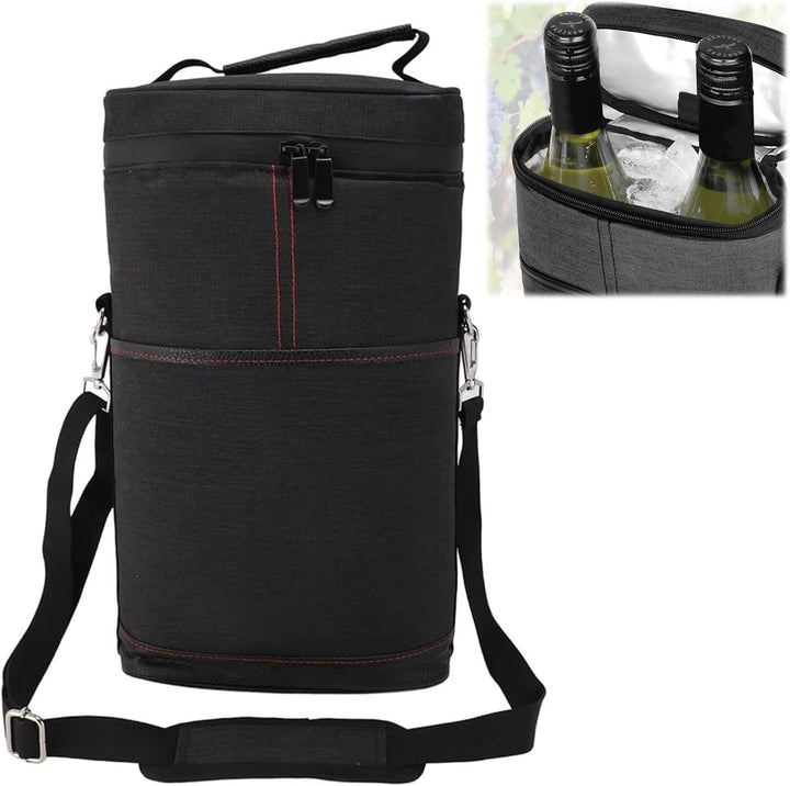 Premium insulated wine cooler bag, 2-bottle carrier, durable canvas picnic tote gift.
