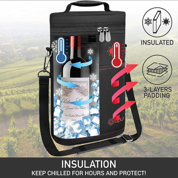 Stylish insulated wine gift tote bag for 2 bottles, an ideal beverage carrier for any occasion.