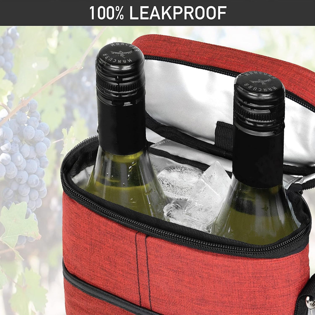 Enjoy chilled wine on the go with this insulated 2-bottle travel cooler bag & carrier.
