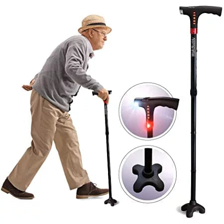Unisex LED foldable walking cane for enhanced stability, visibility & senior support.