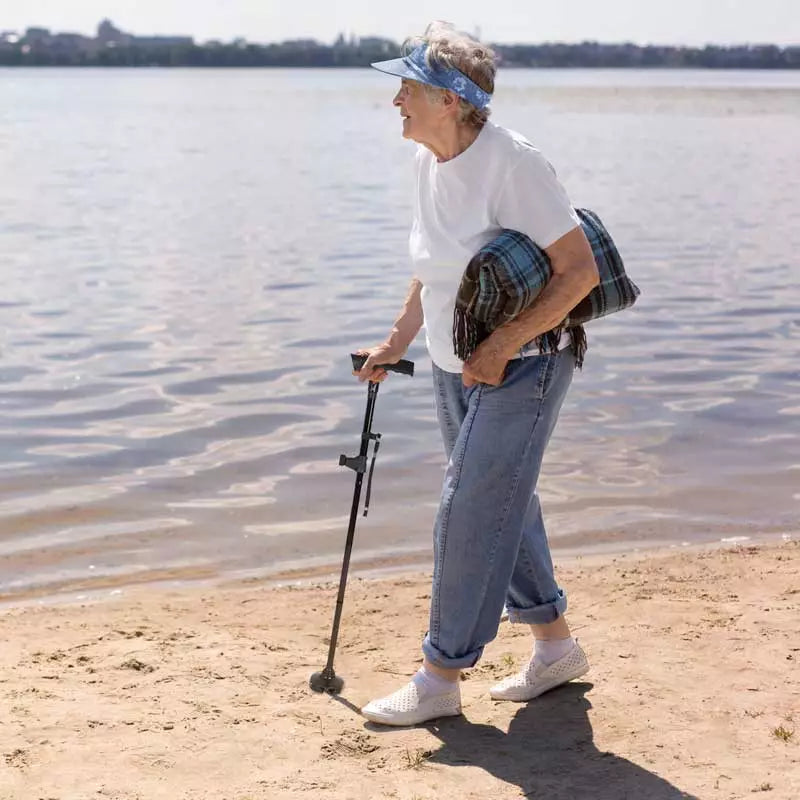 Secure LED walking cane, foldable with a non-slip base for reliable daily support.