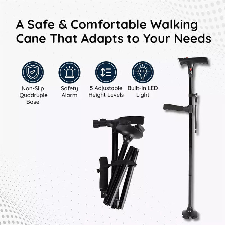 Comfortable LED cane offering senior support with a non-slip foot for safe, stable walking.