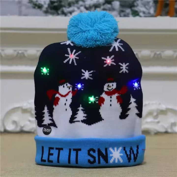 Colorful light-up Christmas beanie, a unisex knit LED holiday hat with a pompom, bringing joy to parties.