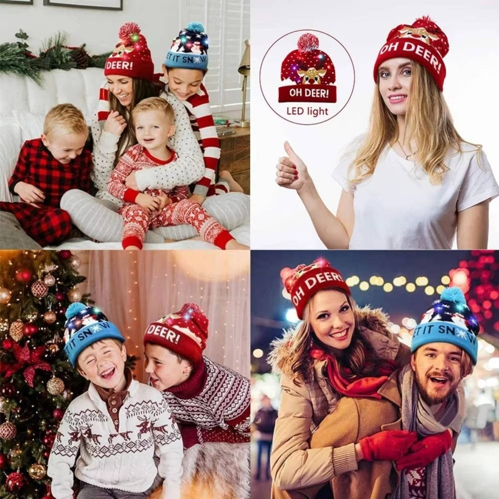 Gift-ready unisex light-up beanie, a fun LED Christmas hat with a pompom, perfect for festive occasions.