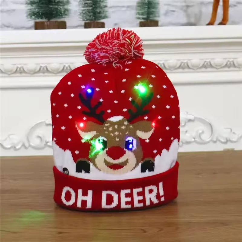 Winter accessory: Light-up Christmas knit beanie, unisex festive LED hat with a playful pompom detail.