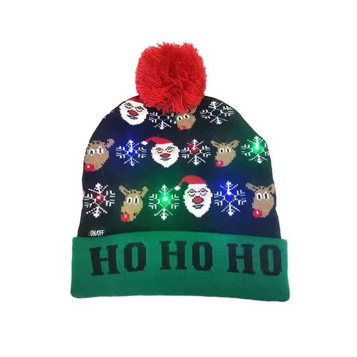 Holiday light-up beanie with pompom, a unisex knit Christmas hat featuring vibrant LED lights for cheer.