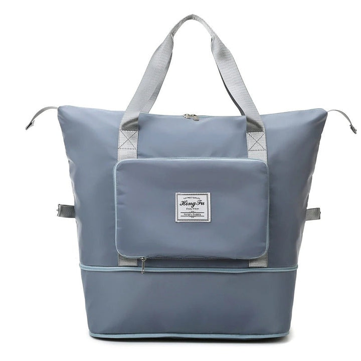 Expandable weekender travel bag with multiple organizer pockets, keeping essentials secure.