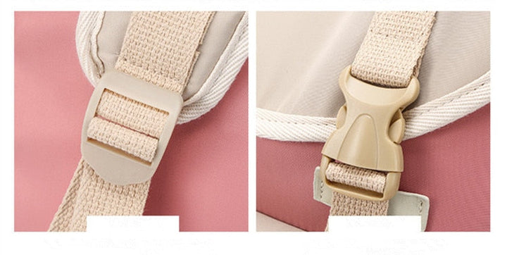 Side view of a 20-35L travel backpack, showcasing exterior pockets and sturdy zippers for easy access.