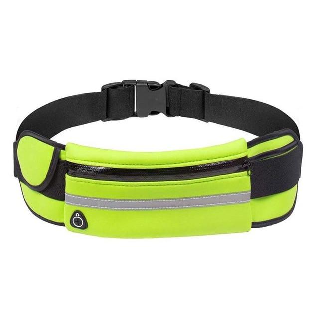 Athlete jogging with a sleek, lightweight waterproof running belt, securing phone and essentials.