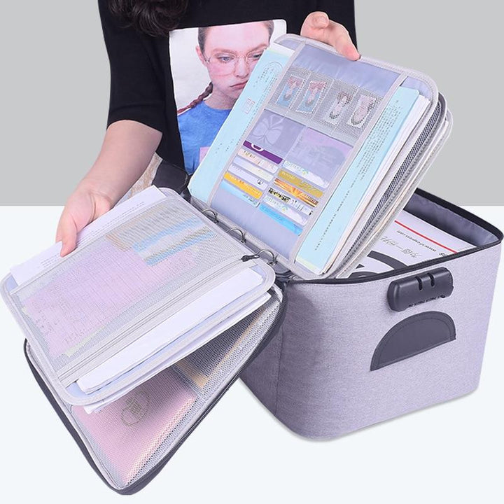Unisex lockable waterproof document storage case for travel security. Keep essential documents safe.
