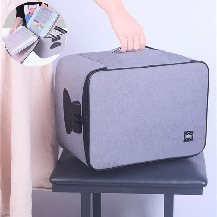 Multi-layer travel organizer with lockable waterproof protection for passports & valuables.