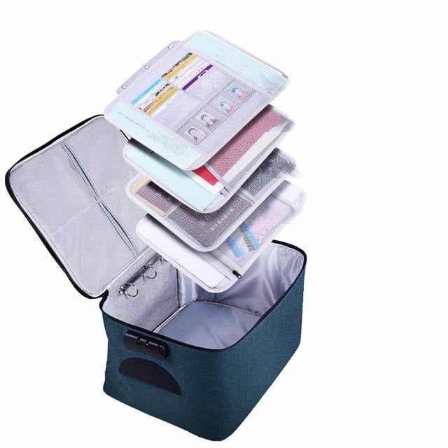 Unisex portable safe, waterproof & lockable, ideal for essential documents & travel security.
