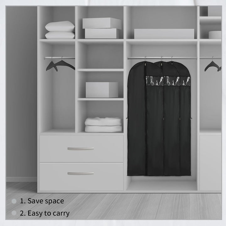 Closet organization garment bags 2-pack. Long dust covers for suits, gowns, and formalwear storage.