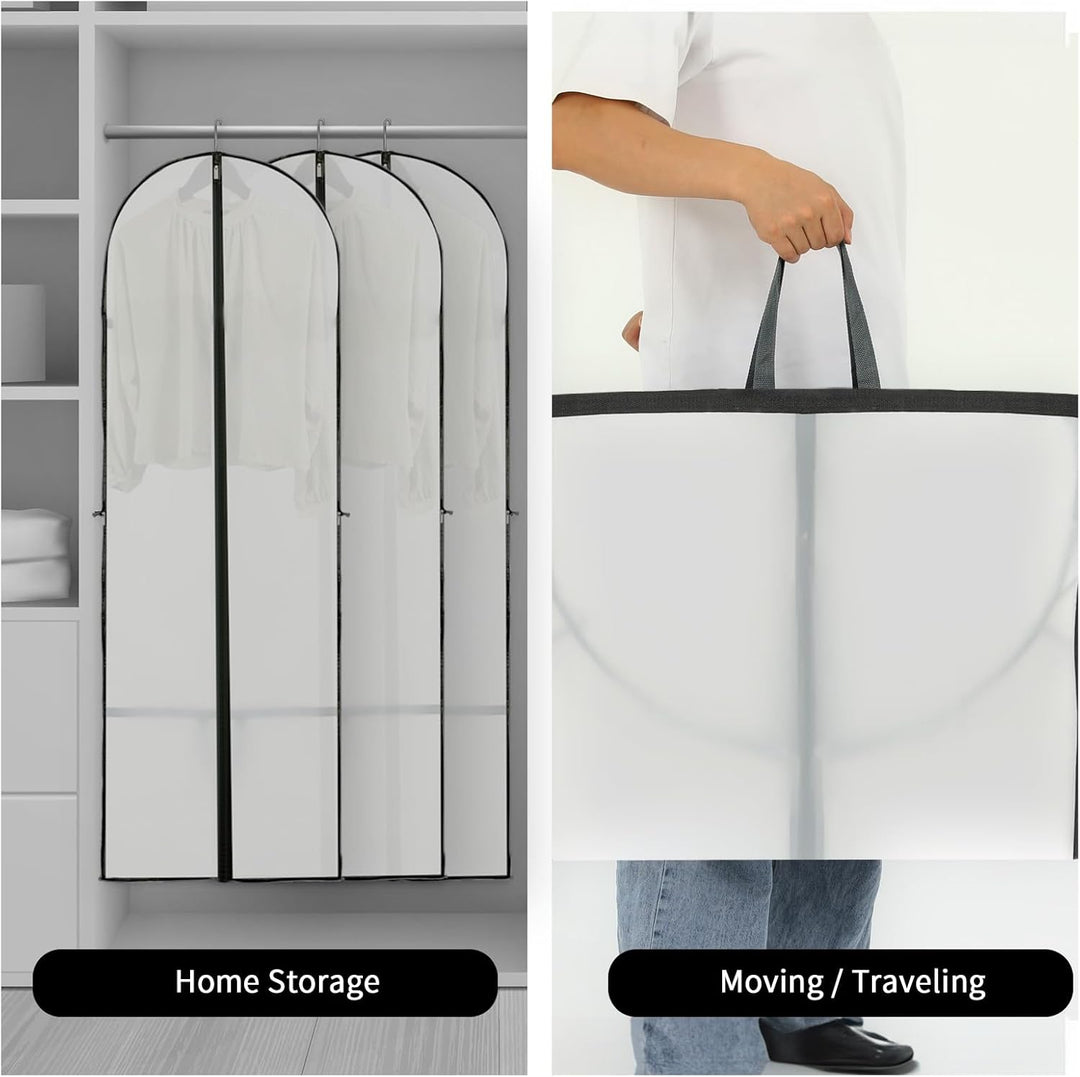 Dust cover garment bags 2-pack. Long clothing protectors for suits, gowns, and special occasion attire.
