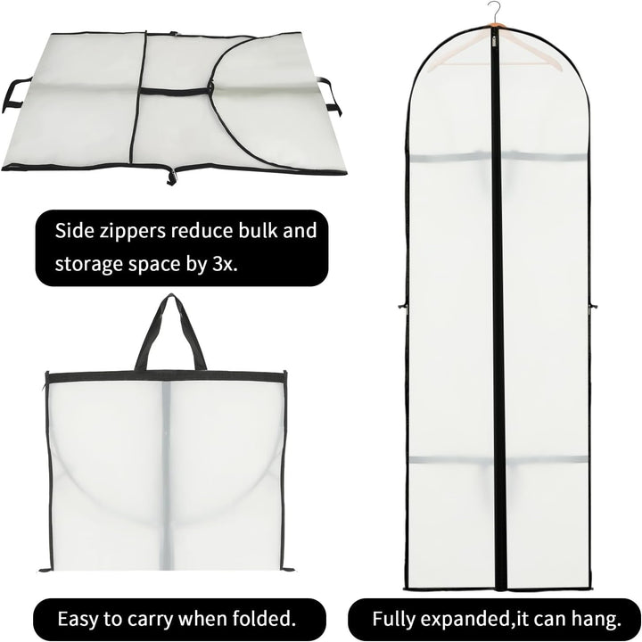 Home storage garment bags 2-pack. Breathable, long covers for dresses, suits & formalwear organization.