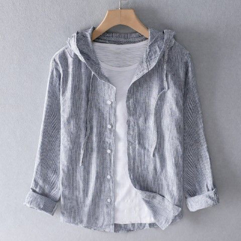 Unisex linen hoodie, perfect for layering during cool summer evenings.