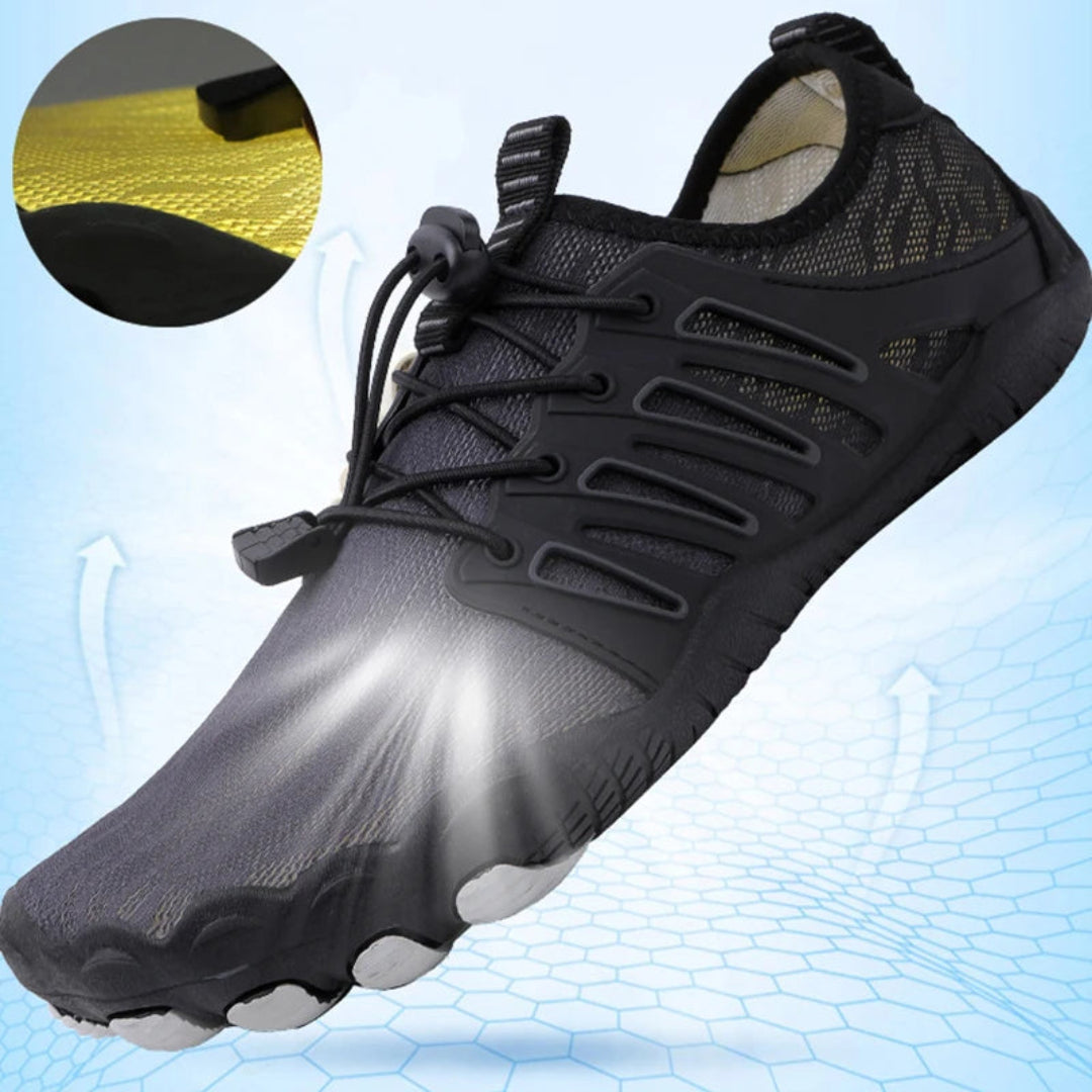 Collection of diverse colors of unisex minimalist barefoot shoes, showcasing flexible lightweight design