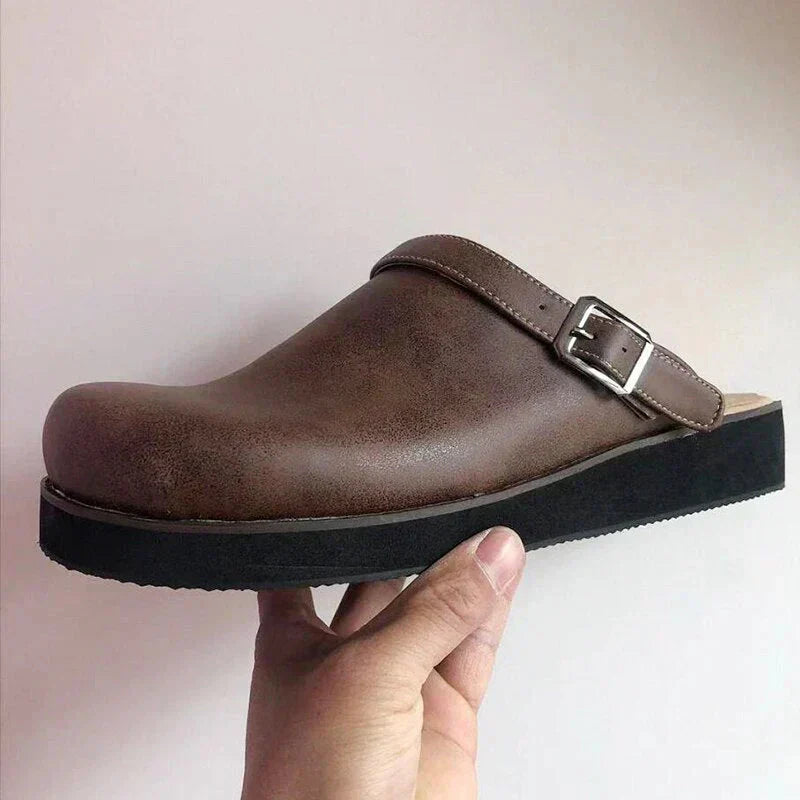 Group of assorted color orthopaedic leather clogs for unisex, slip-on casual footwear