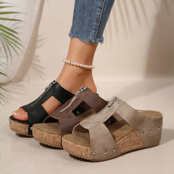 Model wearing unisex orthopedic arch support sandals, demonstrating casual summer style and comfort.