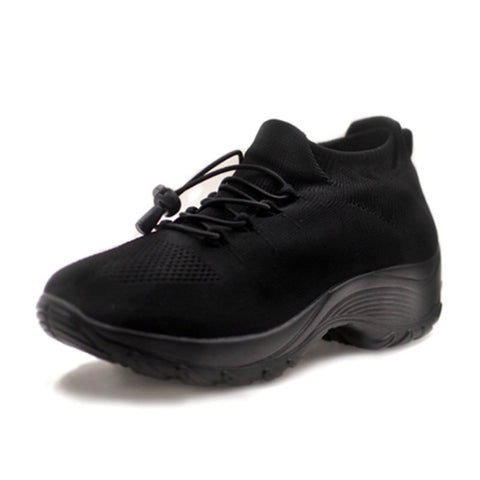 Side view of new unisex orthopedic walking shoes with breathable stretch knit upper and arch support