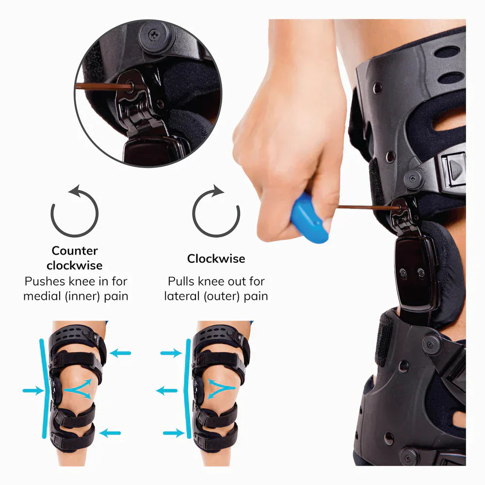 Unisex unloader knee brace shown unpackaged. Essential joint support for osteoarthritis & arthritis relief.