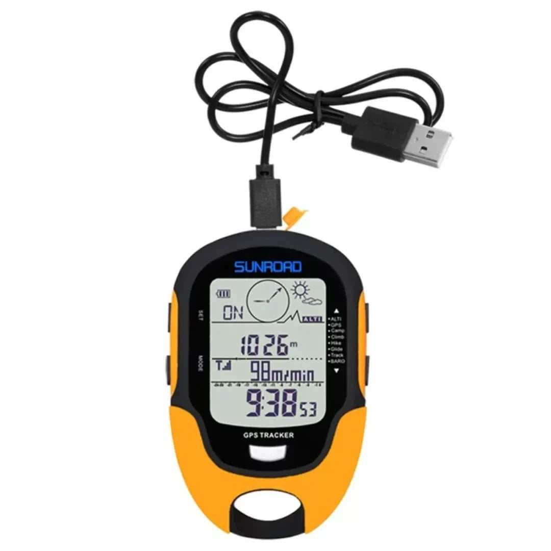 Unisex outdoor GPS tracker with SOS safety feature for hiking & camping. Portable personal locator & emergency alert.