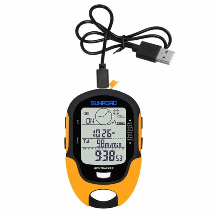Unisex outdoor GPS tracker with SOS safety feature for hiking & camping. Portable personal locator & emergency alert.