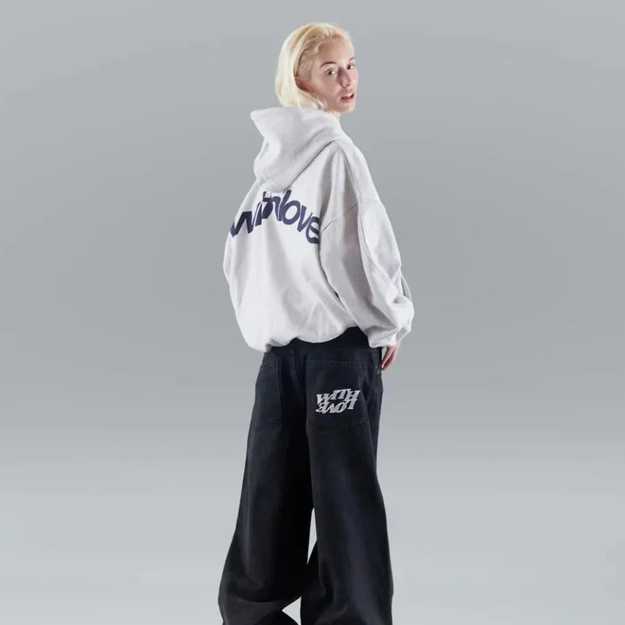 Slogan print oversized hoodie, a trendy unisex pullover for casual fashion and streetwear.