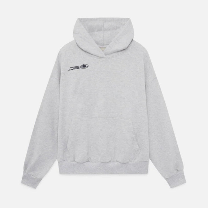 Comfortable unisex oversized hoodie, ideal for urban style with its distinctive slogan print.
