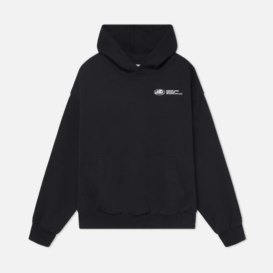 Oversized hooded sweatshirt for men & women, featuring a bold slogan print for streetwear appeal.