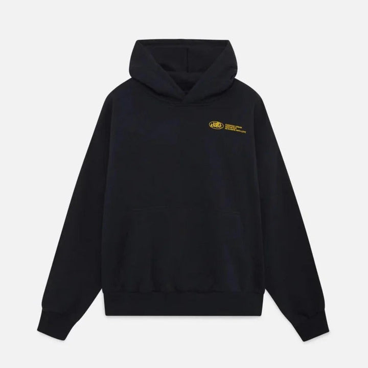Urban style unisex hoodie, an oversized pullover with a fashionable slogan print. Casual and comfortable.