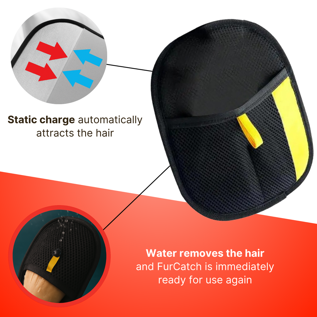 Effortless pet grooming glove for dogs and cats, gently removing loose fur while massaging.