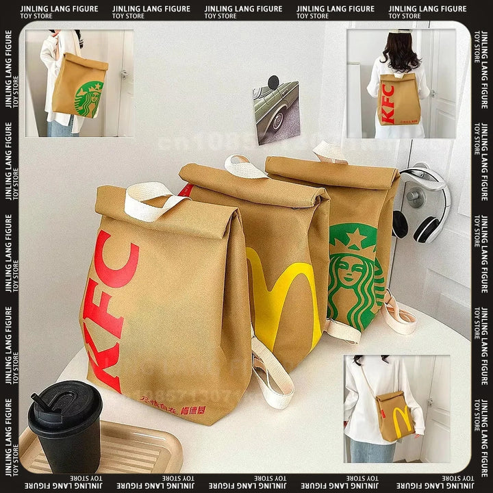 Unisex playful fast food design backpack, perfect for students, casual use & daily essentials.