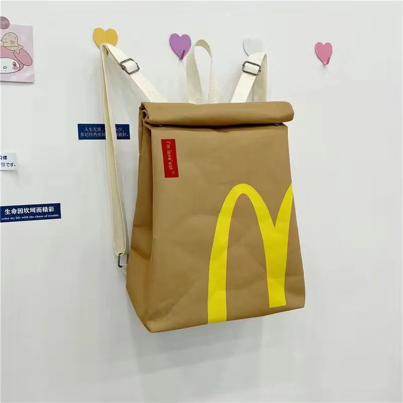 Durable polyester fast food backpack, playful & spacious for students & daily adventures.