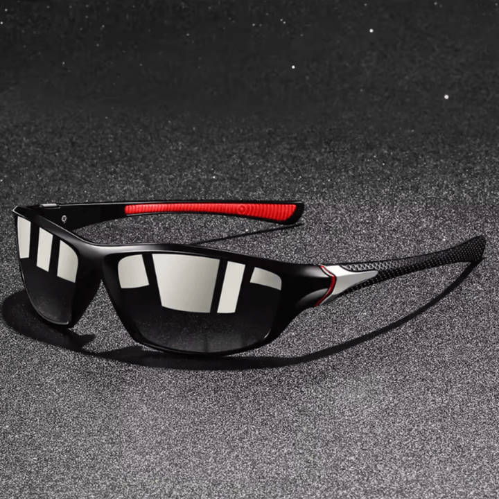 Model showcasing unisex polarised UV400 sunglasses, ideal for bright sunny days.