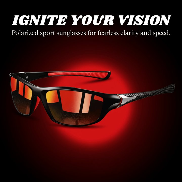 Man wearing unisex polarised sports sunglasses, clear vision for outdoor activities, UV400.