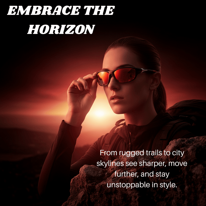 Woman in stylish unisex polarised sunglasses, day & night eyewear, full UV400 protection.