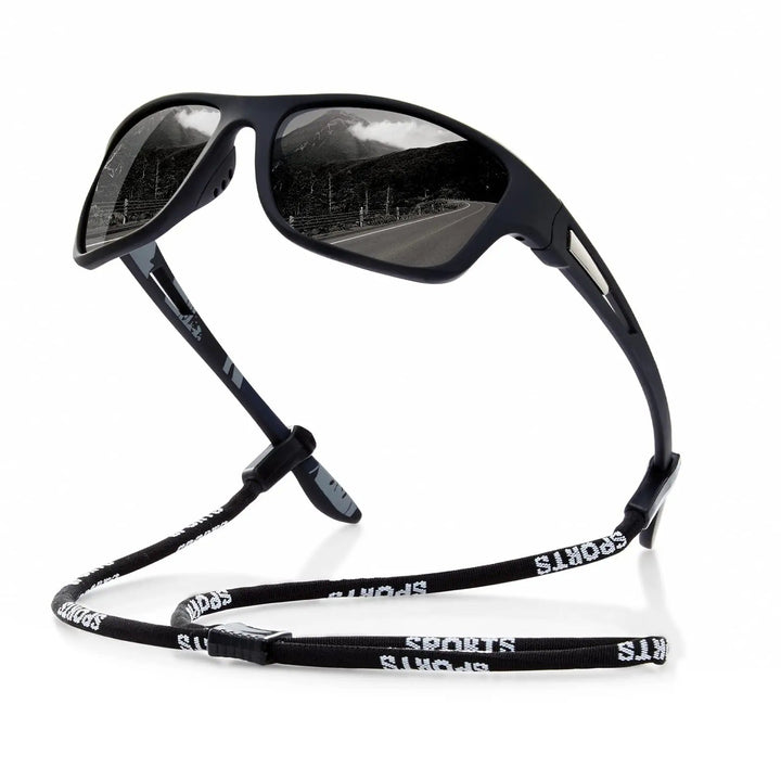 Unisex polarized sports sunglasses, 100% UV protection, ideal for cycling and running.