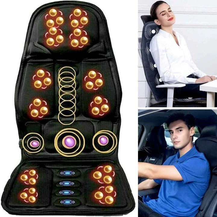 Unisex portable heated massage chair cushion with 8 modes for back pain & stress relief, ideal for home, office, car.