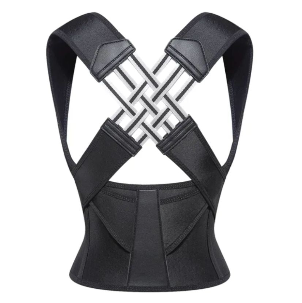 Unisex posture corrector with adjustable straps for back & shoulder support. Improves posture, reduces pain.
